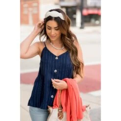 Thin Striped Button Accent Tank -Women's Clothing Store BB 4937 922ad1a6 a960 4888 9038 c02e8972b28d