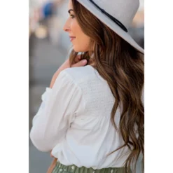 Classy Ruche Shoulder Button Sleeve Blouse -Women's Clothing Store BB 4965