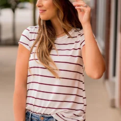 Thin Striped Basic Short Sleeve Tee -Women's Clothing Store BB 4974 916273