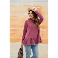 Vibrant Vintage Wash Micro Peplum Hoodie -Women's Clothing Store BB 4987 403445c9 75bf 4e01 8256 87083b8619a2