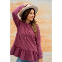 Vibrant Vintage Wash Micro Peplum Hoodie -Women's Clothing Store BB 4991 0e549731 20f1 4a52 9f66 eea07412b71e