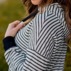 Striped Solid Trimmed Hoodie -Women's Clothing Store BB 5011 321eae5f 8904 4855 8b8c 343af61770e6 505244