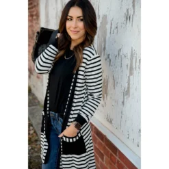 Striped Pocket Accent Cardigan -Women's Clothing Store BB 5015 37267672 5992 4706 b2bb f6e4ad319371