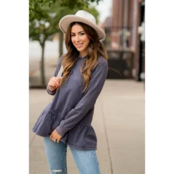 Vibrant Vintage Wash Micro Peplum Hoodie -Women's Clothing Store BB 5016 937b1649 24e5 4ace b5ef de6ddc12b563