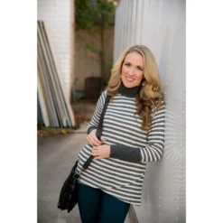 Solid Trimmed Striped Wrap Sweatshirt -Women's Clothing Store BB 5031