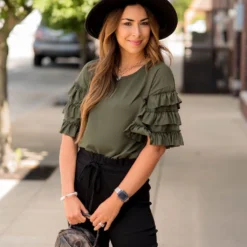 Half Sleeve Ruffle Down Tee -Women's Clothing Store BB 5038 0fa2e36a 87f0 46b2 9c56 c47c6d95a97f 776038