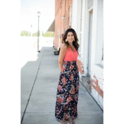 Navy Coral Floral Bottom Maxi