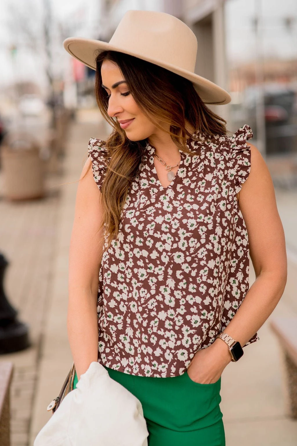 Scattered Blooms Flutter Trim V Blouse 4 Scattered Blooms Flutter Trim V Blouse - Image 4