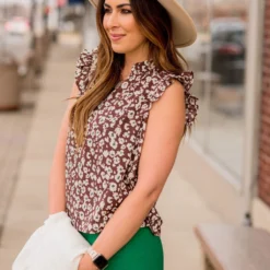 Scattered Blooms Flutter Trim V Blouse 21 Scattered Blooms Flutter Trim V Blouse -Women's Clothing Store BB 5074 490330