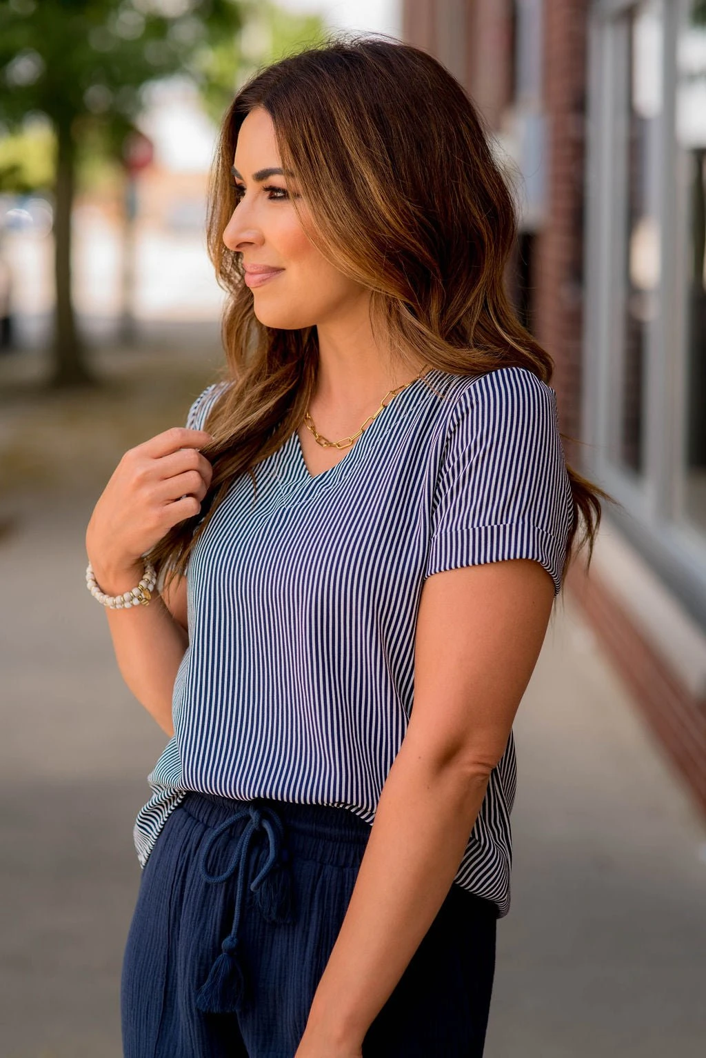 Vertical Striped Cuffed Sleeve Tee 14 Vertical Striped Cuffed Sleeve Tee - Image 14