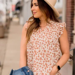 Scattered Blooms Flutter Trim V Blouse