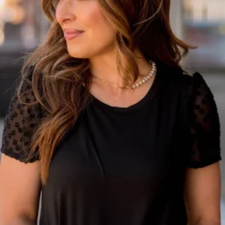 Dotted Sheer Sleeve Tee -Women's Clothing Store BB 5131 6b388494 05d0 4447 9107 b063c4f7e671 748463