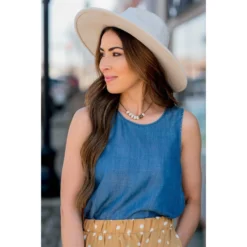 Denim Peep Back Tank -Women's Clothing Store BB 5131 740a8f05 eb51 4cd8 92a9 76e6586253ff