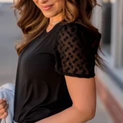 Dotted Sheer Sleeve Tee -Women's Clothing Store BB 5133 8ba0ba8f 85ec 40e7 81de 5f19c29a177e 251792