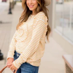 Striped Wildflower Ruffle Long Sleeve Tee -Women's Clothing Store BB 5141 1f2ffd13 b4b9 4f6e a524 934f384db6d9 273178