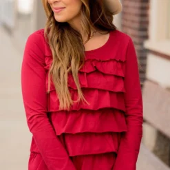 Ruffle Long Sleeve Tee -Women's Clothing Store BB 5172 517195