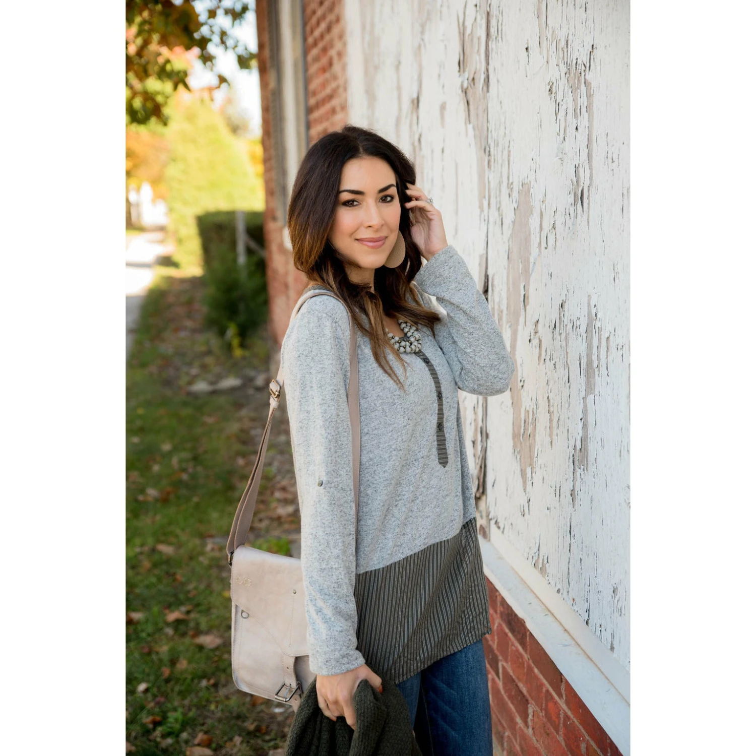 Henley Striped Bottom Tee 3 Henley Striped Bottom Tee - Image 3