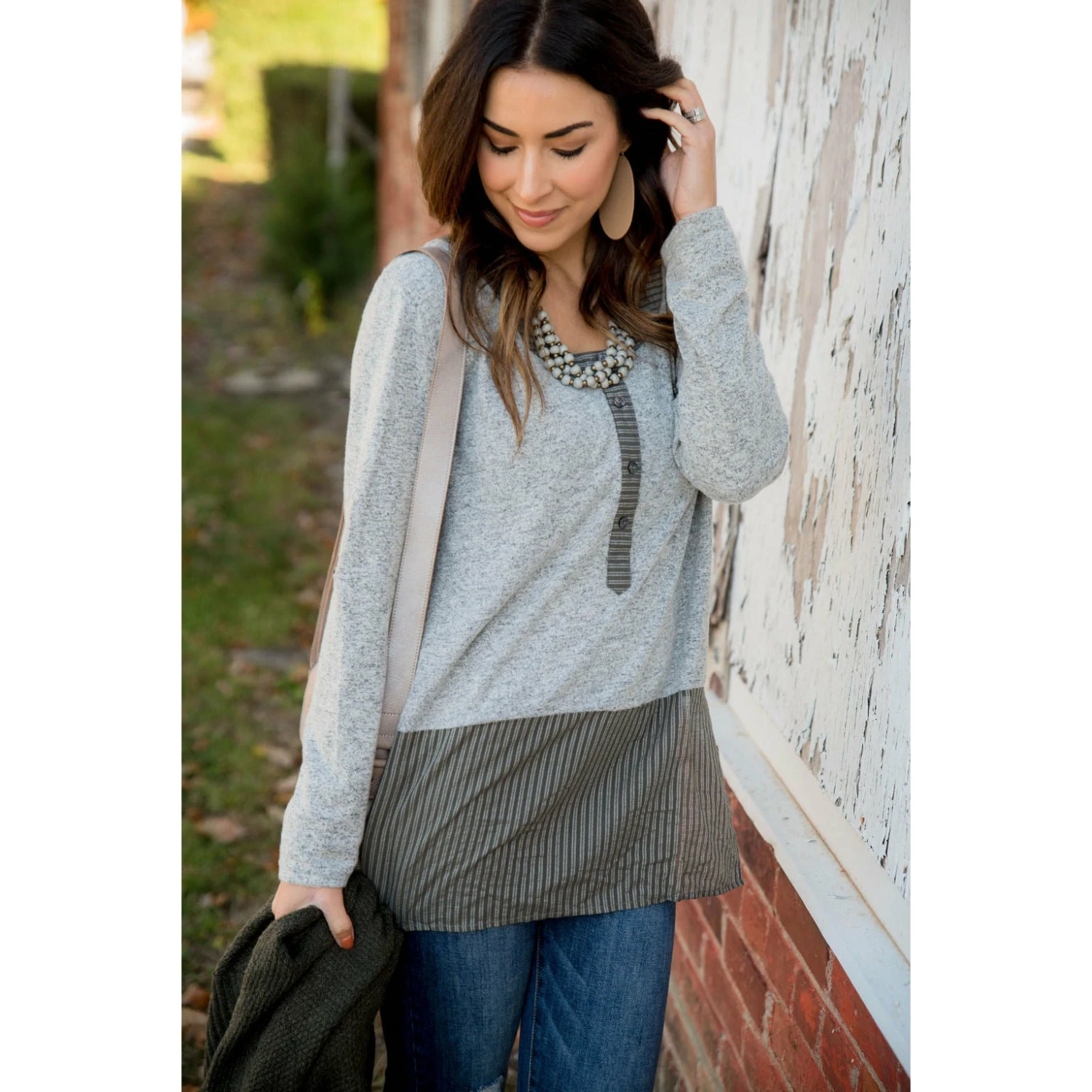 Henley Striped Bottom Tee 2 Henley Striped Bottom Tee - Image 2