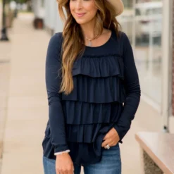 So Soft Ruffle Long Sleeve Tee -Women's Clothing Store BB 5205 90409f40 b7ac 4670 9632 eff049400c88 243802