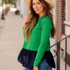 Ruffle Bottom Long Sleeve Tee -Women's Clothing Store BB 5271 b2882745 bc41 4574 af12 b097ff52d32c 165349