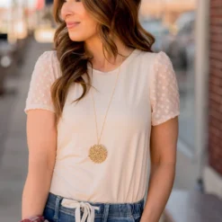 Dotted Sheer Sleeve Tee -Women's Clothing Store BB 5273 180c7a3d 621d 462e b330 f96d3707ff16 363892