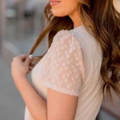Dotted Sheer Sleeve Tee -Women's Clothing Store BB 5277 7f003001 d5e1 4e4e a0c1 42902db683dc 599102