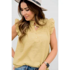 Simple Button Accented Ruffle Tank -Women's Clothing Store BB 5286 83091cc1 07a8 433e a613 00edebe7b702