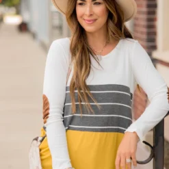 White/Striped/Solid Blocked Elbow Patch Tee -Women's Clothing Store BB 5290 1c4292a9 44ac 4d5c 82ce b9bee0dd1dd5 183993