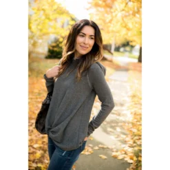 Two-Toned Knotted Front Hoodie -Women's Clothing Store BB 5310