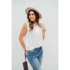 Simple Button Accented Ruffle Tank -Women's Clothing Store BB 5317 ac2079db bbc9 4ede 8386 2e9a02a3d65b