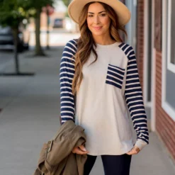 Striped Sleeve Pocket Sweatshirt -Women's Clothing Store BB 5346 791e0b36 3c13 4449 a89c ebedcc9cd58e 830750