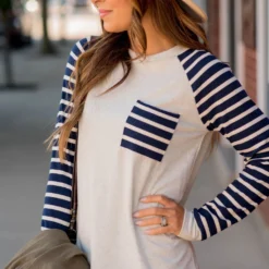 Striped Sleeve Pocket Sweatshirt -Women's Clothing Store BB 5354 c58d2ee1 2cec 4965 9108 42853f5d621b 910096