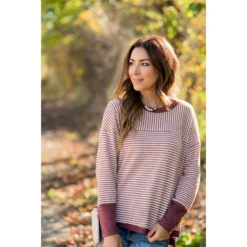 Two Directional Stripe Solid Trim Tee -Women's Clothing Store BB 5385 37323f04 70f4 4689 9568 8112e6f6c98c