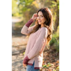 Two Directional Stripe Solid Trim Tee -Women's Clothing Store BB 5387 73813a51 a880 4362 bc91 a9c4018caf94