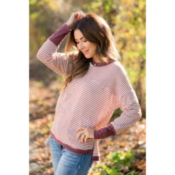 Two Directional Stripe Solid Trim Tee -Women's Clothing Store BB 5389 ba776b27 07c1 4f24 a253 909e88497434