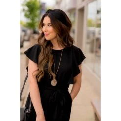 Flutter Sleeve Tie Waist Dress 21 Flutter Sleeve Tie Waist Dress -Women's Clothing Store BB 5399