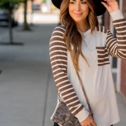 Striped Sleeve Pocket Sweatshirt -Women's Clothing Store BB 5407 143e15c5 20c0 404f a7ca ec1097c7409b 196322