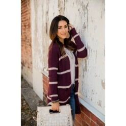 Ivory Striped Rugby Tunic Cardigan -Women's Clothing Store BB 5413