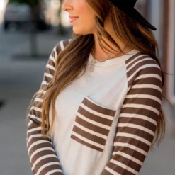 Striped Sleeve Pocket Sweatshirt -Women's Clothing Store BB 5413 ba3854f7 d0f8 4a1d afb3 626f4208a0d4 370258