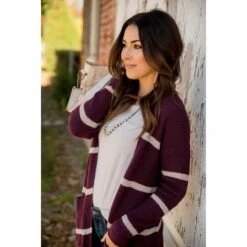 Ivory Striped Rugby Tunic Cardigan -Women's Clothing Store BB 5419