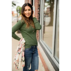 Henley Long Sleeve Tee -Women's Clothing Store BB 5502
