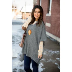 Knit V-Neck Pull Over Poncho -Women's Clothing Store BB 5506