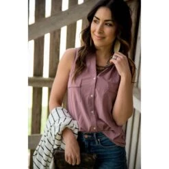 Double Pocket Button Tank 21 Double Pocket Button Tank -Women's Clothing Store BB 5516