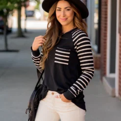 Striped Sleeve Pocket Sweatshirt -Women's Clothing Store BB 5538 db2d3f72 038c 4a40 925b fa63630d1f0e 964995