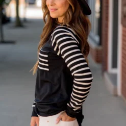 Striped Sleeve Pocket Sweatshirt -Women's Clothing Store BB 5553 a4e5968d 47c6 481f 9109 c4e0b9537a64 895609