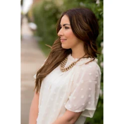 Textured Dot Cinch Neck Tunic Blouse 35 Textured Dot Cinch Neck Tunic Blouse -Women's Clothing Store BB 5588