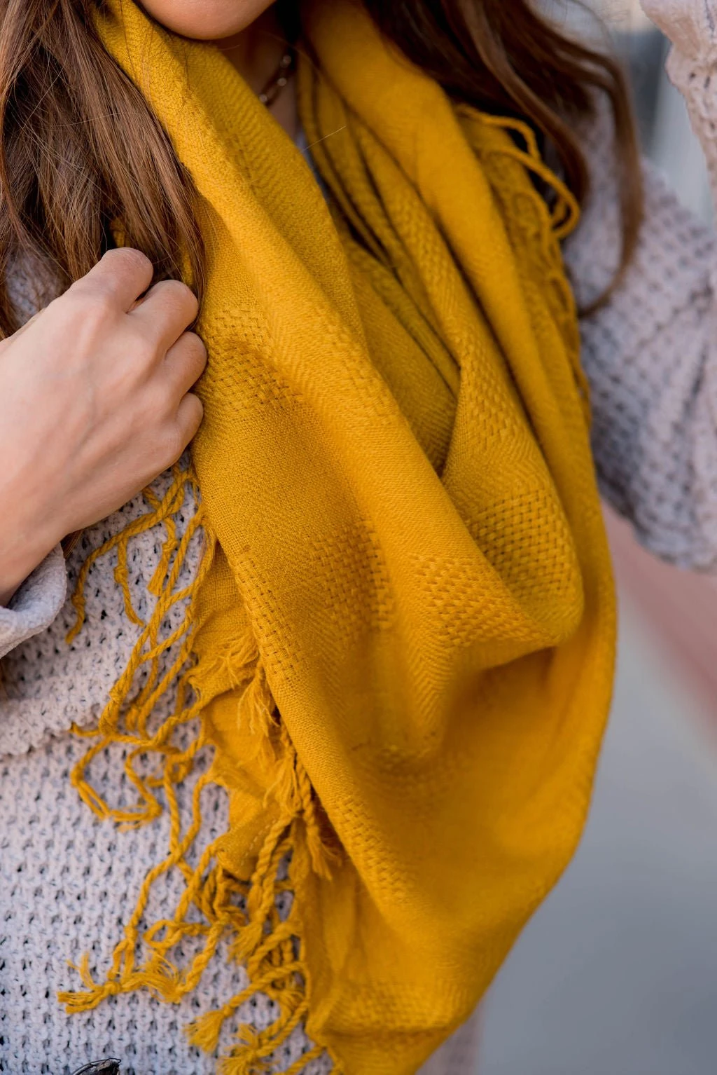 Subtle Textured Plaid Fringe Scarf 4 Subtle Textured Plaid Fringe Scarf - Image 4
