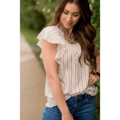 Vertical Striped Ruffle Blouse -Women's Clothing Store BB 5605 e52628fe b171 4d85 be3e 65314a7bac4b
