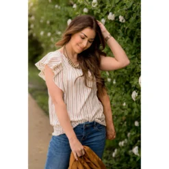 Vertical Striped Ruffle Blouse -Women's Clothing Store BB 5611 5cedc335 4bf2 41e5 b91e 5096ec333996