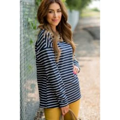 Mixed Stripe Zipper Bottom Sweatshirt -Women's Clothing Store BB 5620